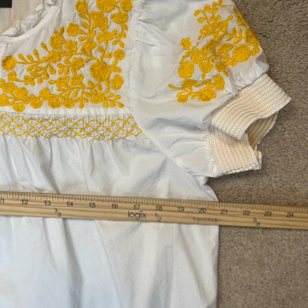 J. Crew White Peasant Blouse with Yellow Floral Embroidery - Picture 7 of 10